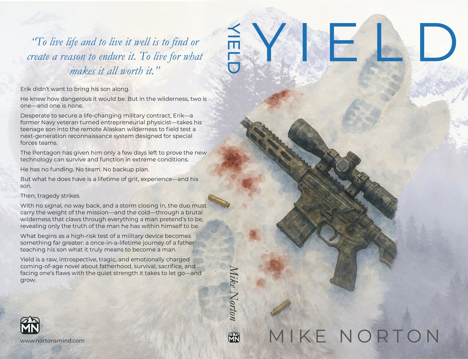 Yield by Mike Norton, full wraparound book jacket (back, spine, and front cover)